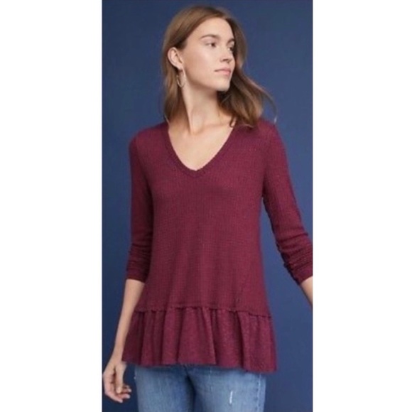 Anthropologie Tops - Anthro Eri + Ali Waffle Knit Peplum Hem Blouse